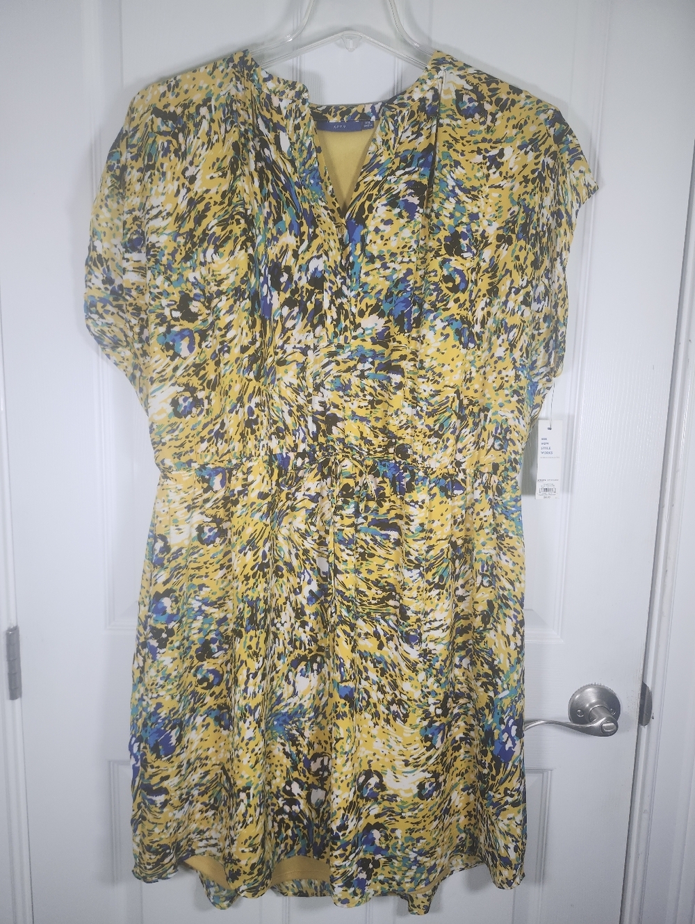 Apt. 9 Yellow Multicolor Monet Abstract Print Drawstring Waist Dress S XXL NWT